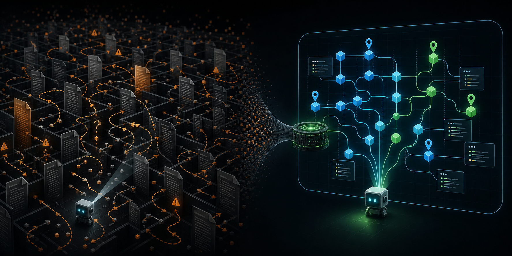 A file-by-file source crawl collapsing into a compiler-built graph index